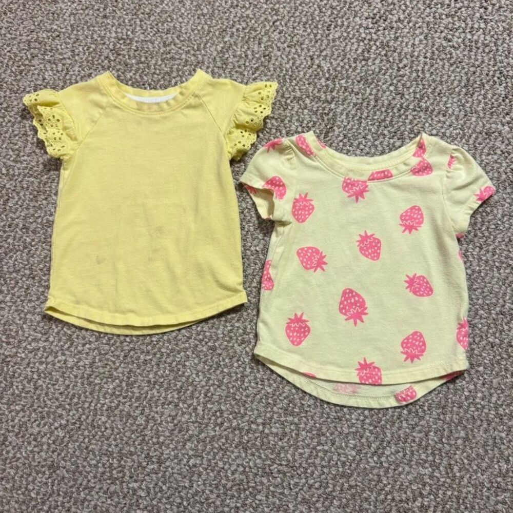 Bundle of 2 Cat & Jack Baby Girl Tees Yellow Strawberry Print 12 Months
